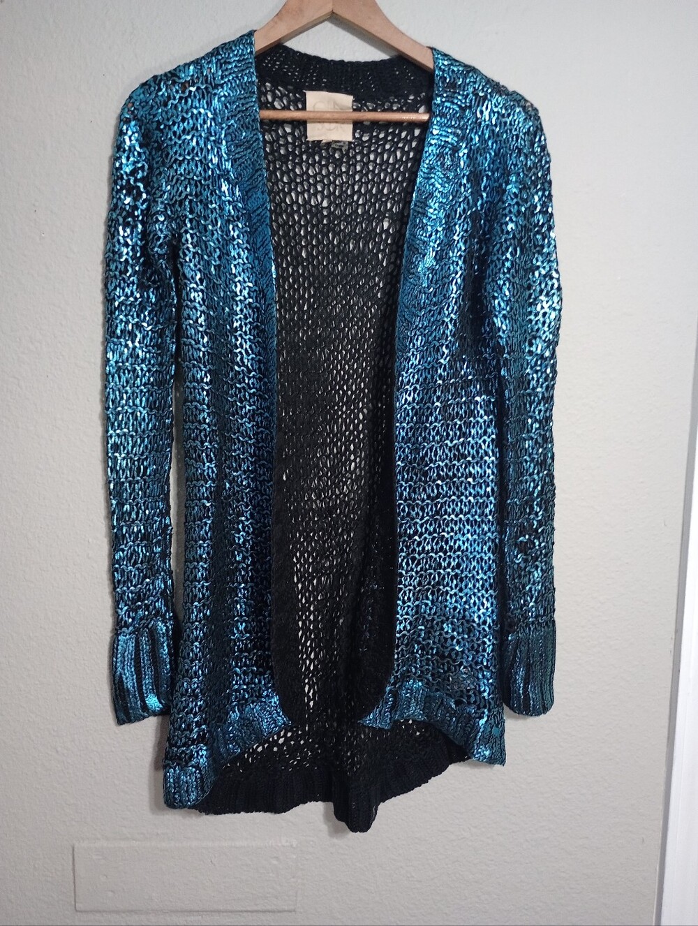 Chaser Metallic Blue Open Knit Cardigan Indie Sleaze Mermaidcore